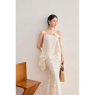 áo 2 dây tơ Miu top - chân váy ren đuôi cá (sẵn áo)