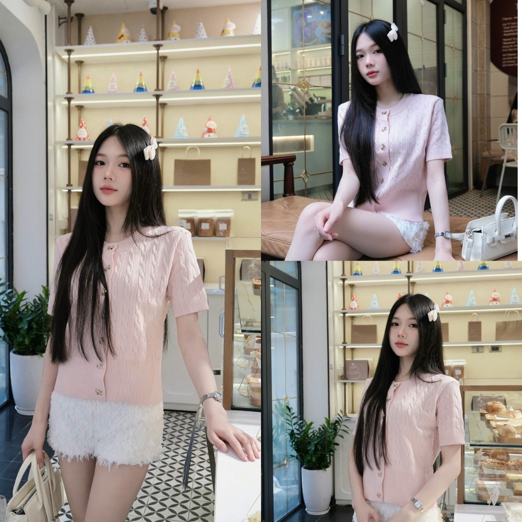 Áo len cardigan ngắn tay đính nút hoa sang xinh-dệt thừng nhẹ, phong cách nhẹ nhàng Hàn Quốc M04