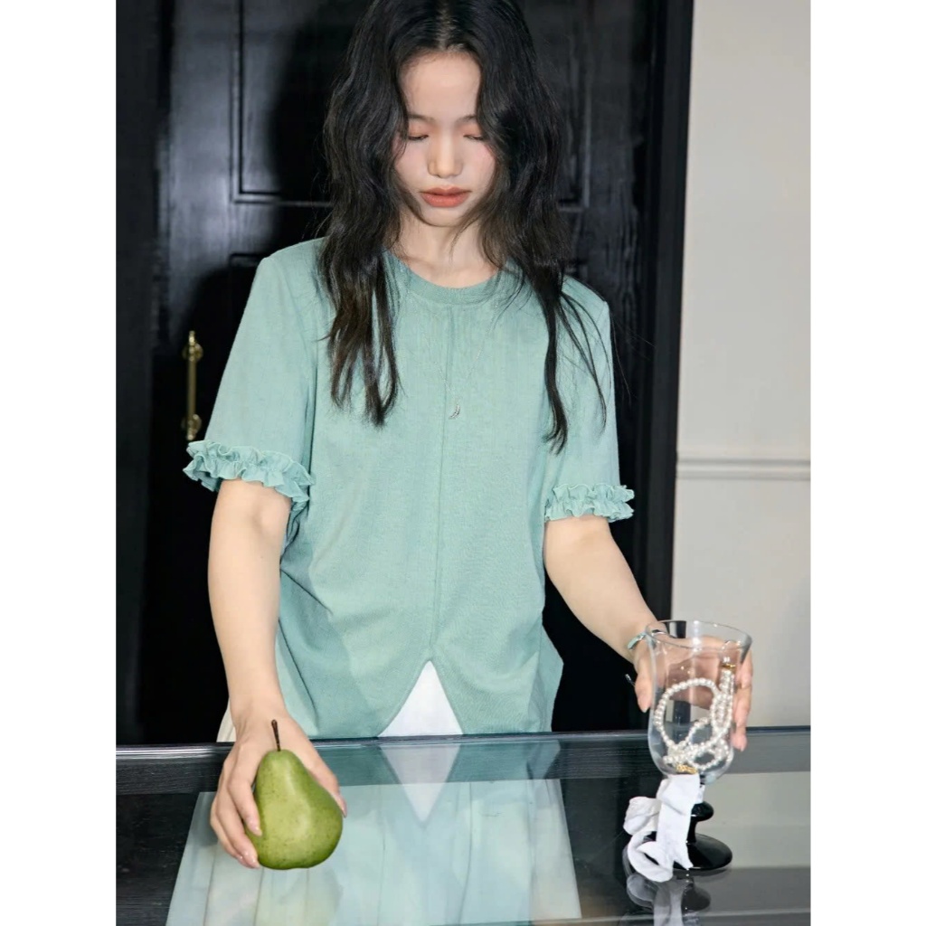 [SẴN S] Áo thun cổ tròn phối bèo Kuose