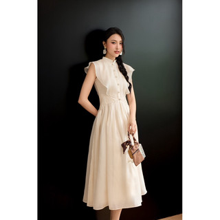 váy tơ cổ trụ xếp li eo Vanessa dress thanh lịch tôn dáng HOIVU