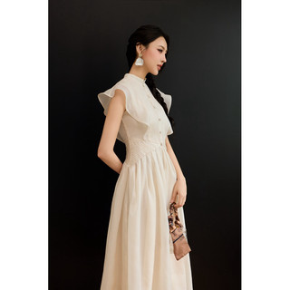 váy tơ cổ trụ xếp li eo Vanessa dress thanh lịch tôn dáng HOIVU