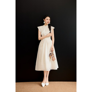 váy tơ cổ trụ xếp li eo Vanessa dress thanh lịch tôn dáng HOIVU