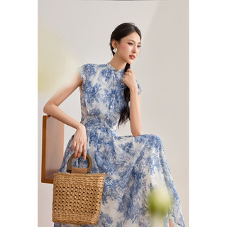 váy tơ cổ trụ xếp li eo Vanessa dress thanh lịch tôn dáng HOIVU
