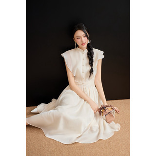 váy tơ cổ trụ xếp li eo Vanessa dress thanh lịch tôn dáng HOIVU