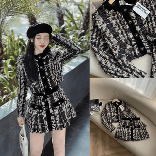 Set dạ đen phối nhung sang chảnh