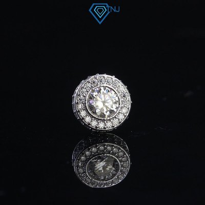 Bông tai nam tròn full Moissanite viên chủ 4 ly kèm thẻ tra cứu đá xi bạch kim cao cấp BTAM0021 - Trang Sức TNJ