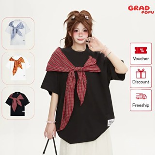 Áo kiểu nữ GRADPOPU khăn caro phối nơ phong cách đại học form rộng tay lửng Hàn Quốc mới mẻ PAT180