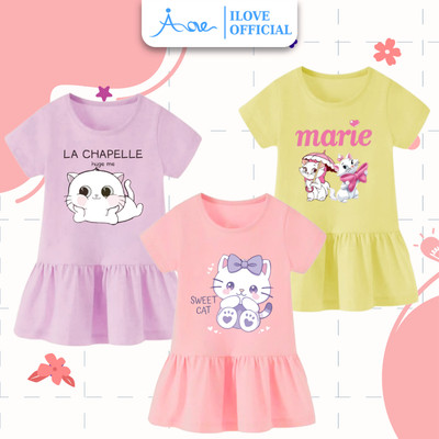 [MỚI] Váy ĐUÔI CÁ cộc tay cho bé gái AORE, Váy in hình CHÚ MÈO dễ thương, chất cotton thoáng mát mặc hè 8-34kg