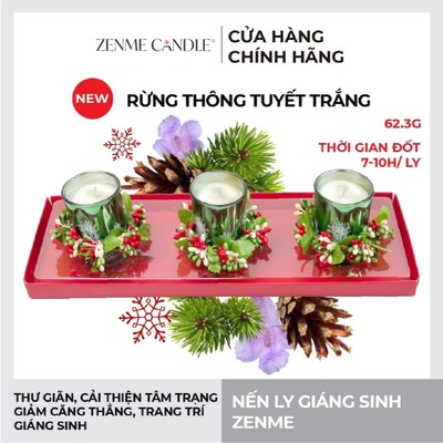 Nến Ly Giáng Sinh Zenme - Rừng Thông Tuyết Trắng (Set Xanh)