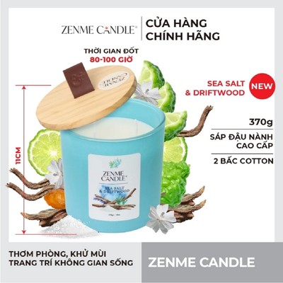 Nến Ly Màu Sáp Đậu Nành Zenme 370g - Sea Salt & Driftwood