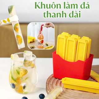 Khuôn Làm Đá Thanh Dài Hình Khoai Tây Chiên - Khay Đá Dài Vừa Mọi Loại Chai, Bình Uống Nước Có Hộp Đựng Nam Châm Tủ Lạnh