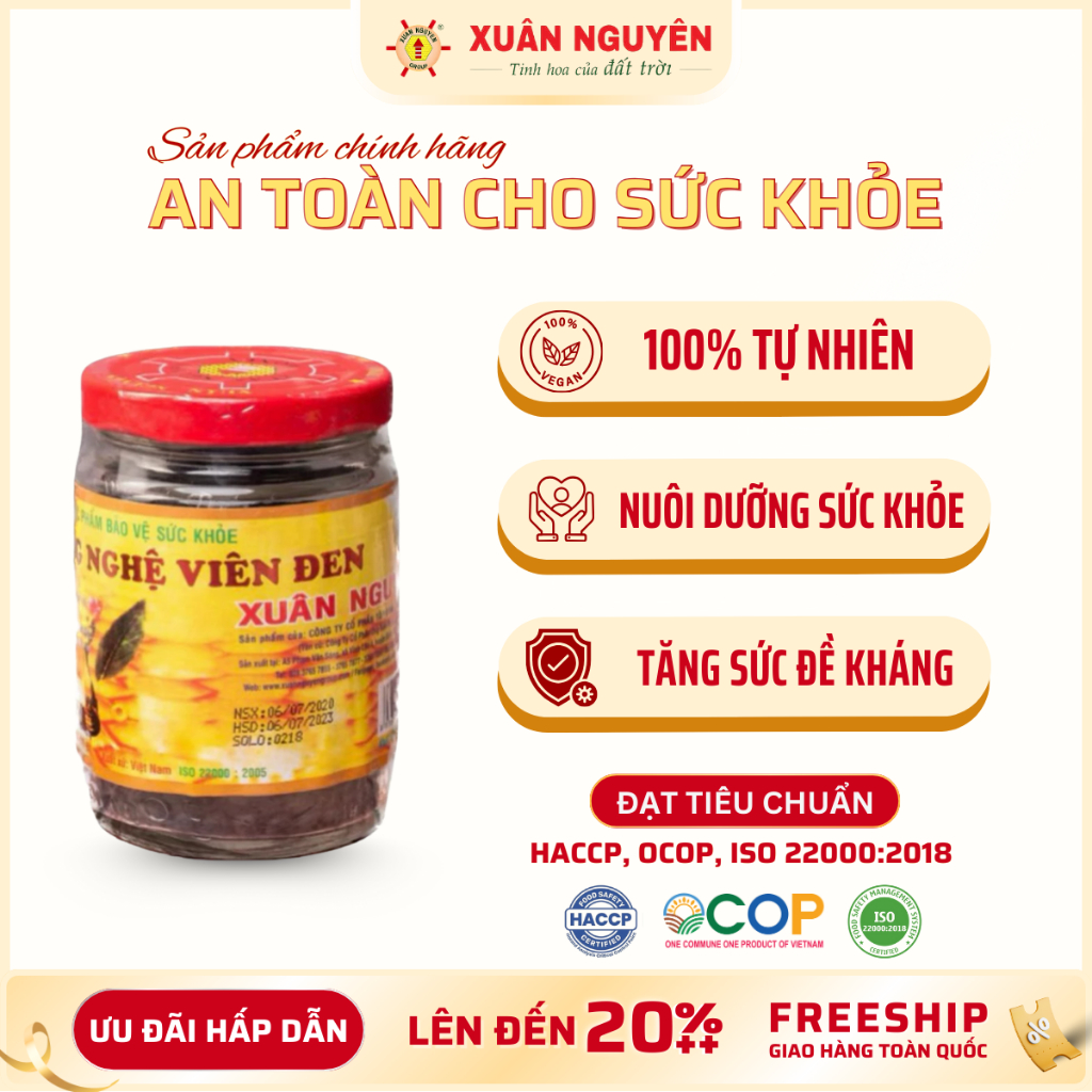 Viên nghệ đen mật ong lọ nguyên chất Xuân Nguyên 100gr