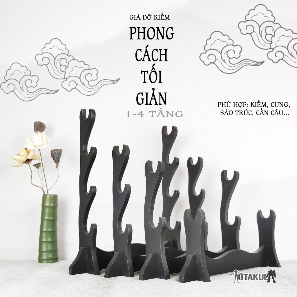 Giá Đỡ Kiếm Gỗ Đen Để Bàn - Kệ Gác Kiếm Gỗ Đen 1 Tầng - 4 Tầng - 17801