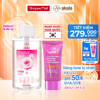 Combo Kem Chống Nắng Phổ Rộng 7 Màng Lọc UVA/UVB akala 50ml & Nước Tẩy Trang Micellar Tẩy Sạch Sâu Dịu Nhẹ akala 500ml