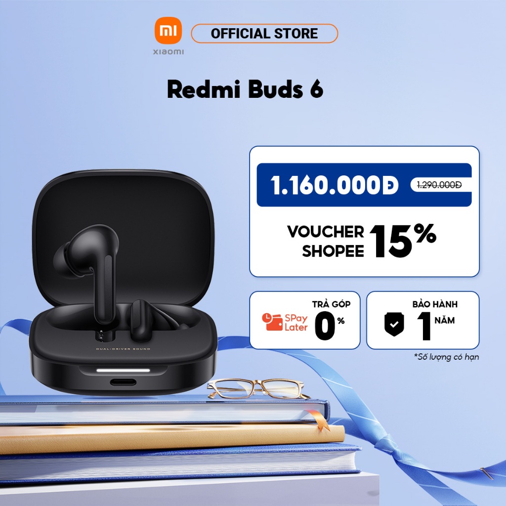 Tai nghe Bluetooth Redmi Buds 6 | Driver kép mạnh mẽ | Tổng thời lượng 42H | Công nghệ chống ồn, nghe gọi rõ | BigBuy360 - bigbuy360.vn