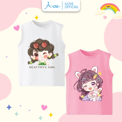 [MỚI] AORE Áo BA LỖ hình BÉ GÁI dễ thương, Áo thun ba lỗ CUTE chất COTTON thoáng mát cho bé gái 10-32kg