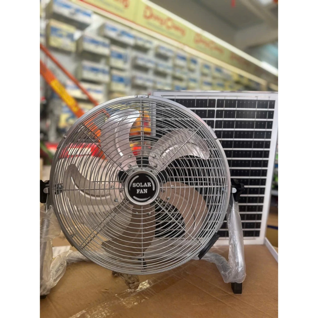 Quạt năng lượng mặt trời,quạt tích điện dạng nằm size to 14ich,12 chế độ gió, cánh kim loại