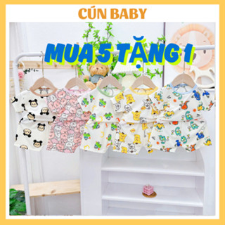 [ B01 ] Combo 5 (tặng 1 bộ) đồ bộ cho bé gái bé trai cộc tay chất thun tăm mát lạnh từ 4 - 15kg - CÚN BABY