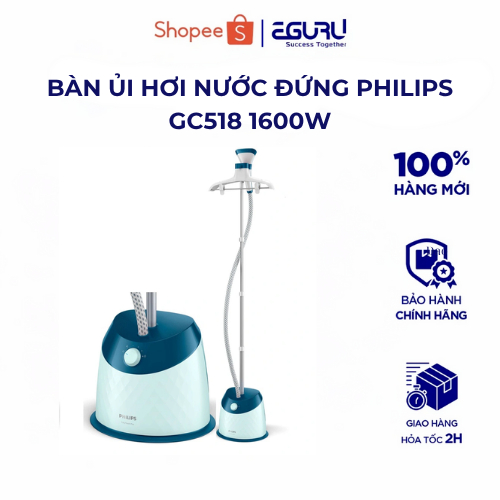 Bàn Ủi Hơi Nước đứng PHILIPS GC518 1600W Xanh - Hàng Chính Hãng