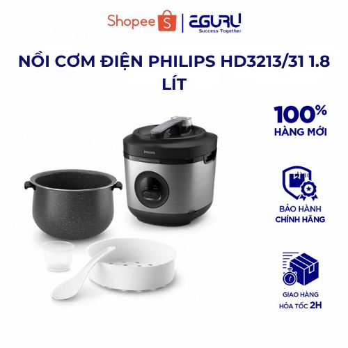 Nồi Cơm Điện Philips HD3213/31 1.8 lít | 5 lớp| nhiệt 3D - Hàng Chính Hãng