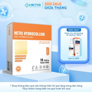 Miếng dán mụn, Vết thương, Sẹo, Phỏng pô Hydrocolloid HETIS 10x10cm (1 miếng) hút dịch đa năng