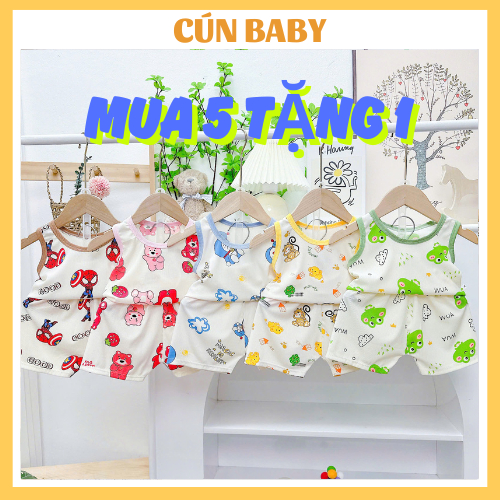 [ B15 ] Combo 5 (tặng 1 bộ) đồ bộ bé trai bé gái ba lỗ chất thun tăm lạnh mùa hè từ (4kg - 15kg) - CÚN BABY