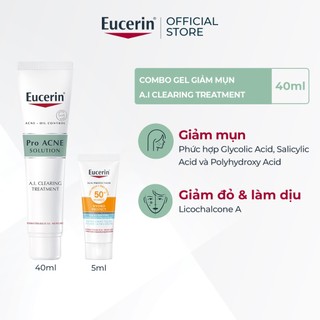   HO x Eucerin  Combo Gel giảm mụn Pro Acne A.I. Clearing Treatment 40ml & Kem chống nắng Ultra Light Sun Fluid 5ml 