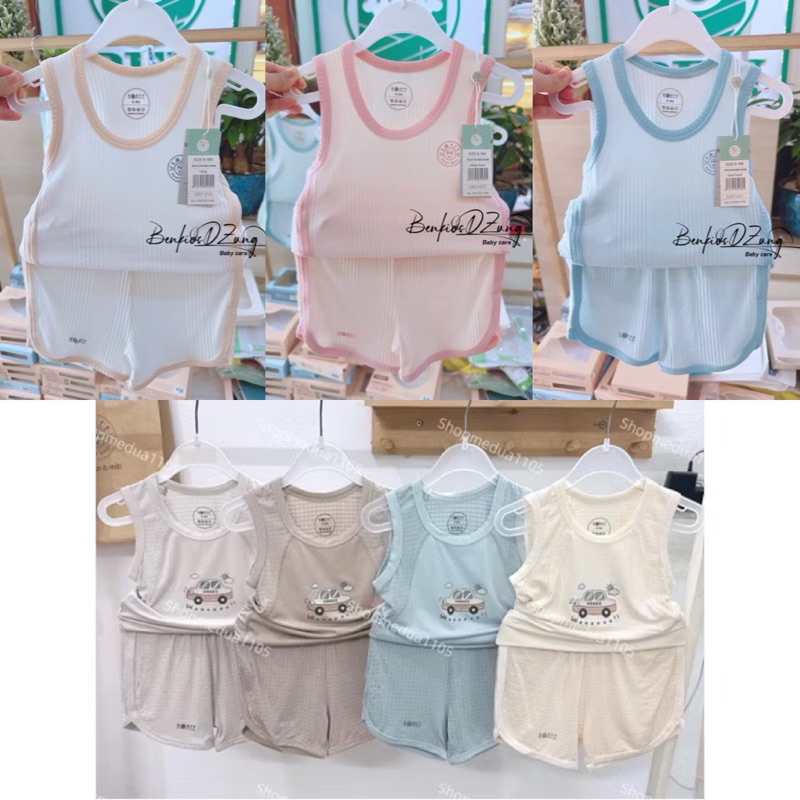 [Hrnee/ chính hãng] Bộ cộc tay sát nách modal Hrnee vải sồi cao cấp màu pastel cho bé trai gái