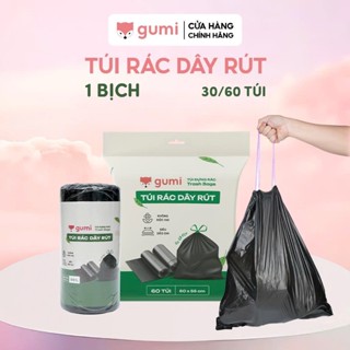 Túi rác Gumi túi đựng rác có dây rút tự phân huỷ bịch size 50x55cm/65x78cm túi đen đựng rác có quai
