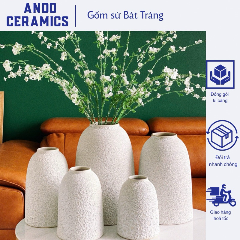 Bình Chuông Cắm Hoa Tết, Đào Đông Men Sủi Atlantis Phong Cách Bắc Âu Gốm Sứ Bát Tràng Cao Cấp 5 size