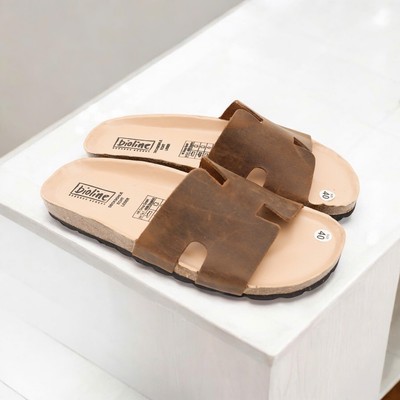( Lót Chống Nước ) Dép Birken Đế Trấu,  Thiết Kế Unisex Nam và Nữ Quai Dép Da Bò Chữ H - DK04