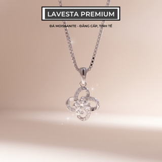 Dây chuyền nữ bạc xi bạch kim đá Moissanite 5 ly kiểm định GRA LAVESTA KC98 thiết kế cỏ 4 lá Donatella