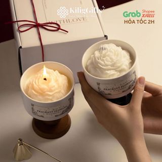 Hộp Quà Nến Thơm Hình Hoa Đế Gỗ Phong Cách Châu Âu Sang Trọng 4 Mùi Hương KILIG GIFTS - KS06