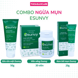 Combo ngừa mụn trứng cá từ thảo dược Esunvy,(srm+kem+viên uống) mụn cám, đầu đen, giảm sạm da, giải độc mát gan