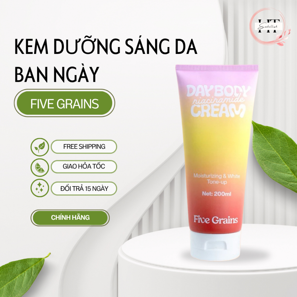 Kem dưỡng Five Grains trắng da Niacinamide, Alpha-Arbutin nâng tone ban ngày 200ML