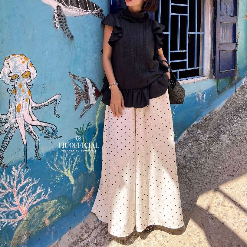 Quần suông ống to, rộng họa tiết chấm bi MINI DOTIE (+15% phí sàn) (T-Ju thiết kế)