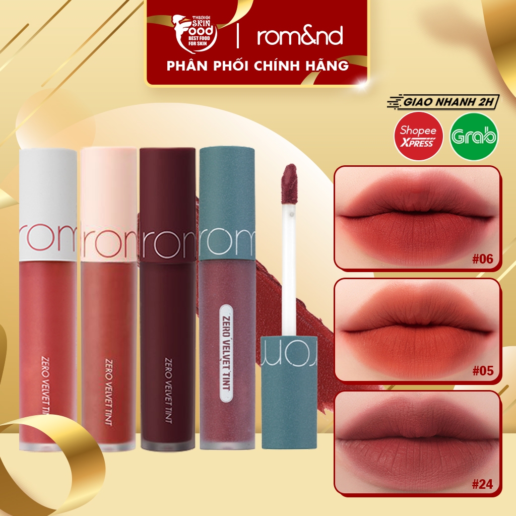 Son kem lì Romand Hàn Quốc lên màu chuẩn Zero Velvet Tint 5.5g (05 đỏ gạch, 06 đỏ nâu) ThegioiSkinfood