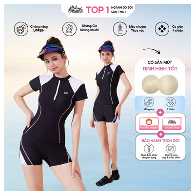 Bộ đồ bơi Nữ BIKINI PASSPORT kiểu Hai mảnh short ngắn - Đen Trắng - BS1036_BL