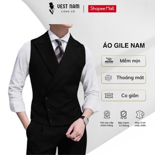 Áo Gile Nam Thiết Ké Ve Nhọn Cúc Đen Lịch Lãm , Sang Trọng
