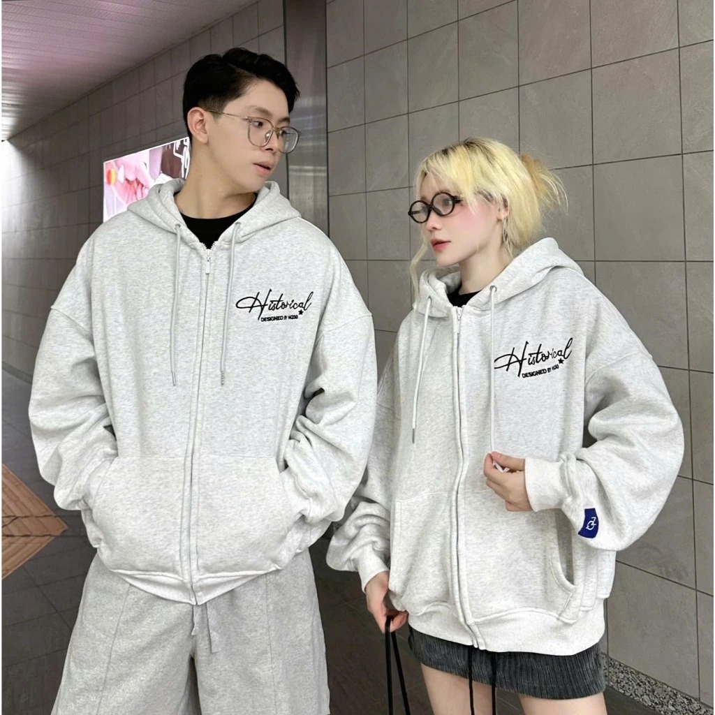 Hoodie Zip - Áo Khoác Nỉ Hoodie Zip COTTON Form Boxy Thêu Xù NQ30 HISTORICAL Form Rộng , Có Túi Trong Nam Nữ Unisex | BigBuy360 - bigbuy360.vn