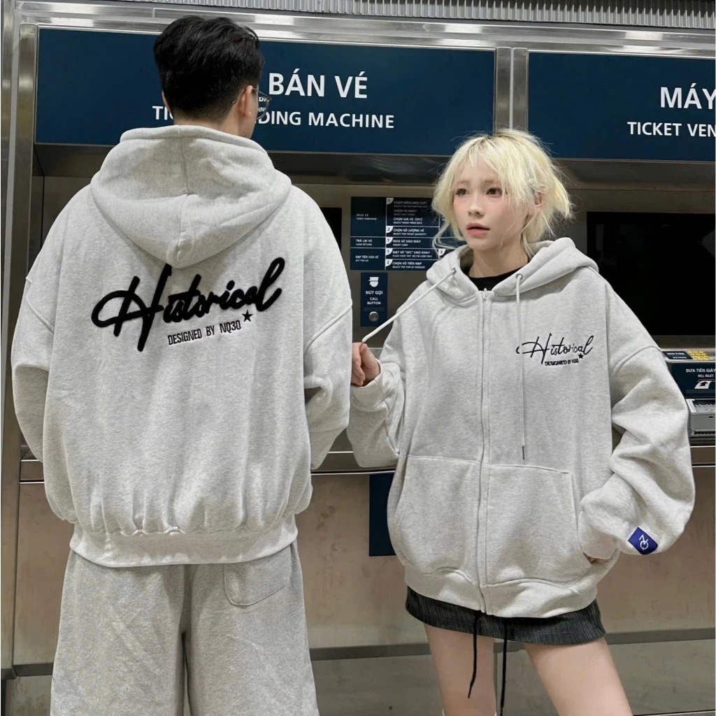 Hoodie Zip - Áo Khoác Nỉ Hoodie Zip COTTON Form Boxy Thêu Xù NQ30 HISTORICAL Form Rộng , Có Túi Trong Nam Nữ Unisex | BigBuy360 - bigbuy360.vn