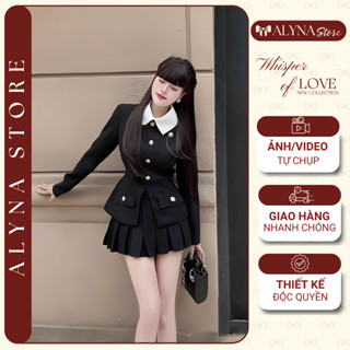  Sét Áo Khoác Vest Tay Dài Cổ Sơ Mi Và Chân Váy Xếp Ly Cao Cấp 