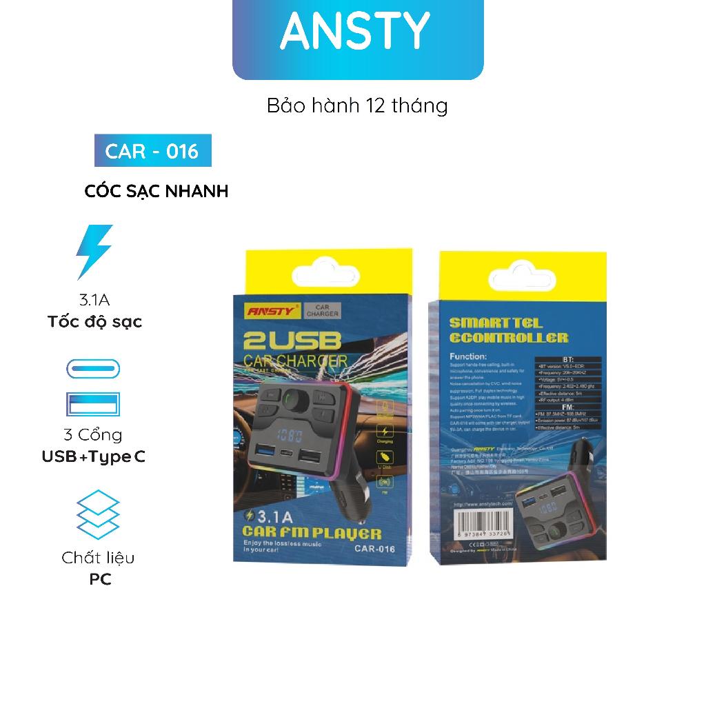 Cốc Sạc Ô Tô Ansty CAR 016 3 Cổng 3.1A Hỗ Trợ Gọi Điện FM