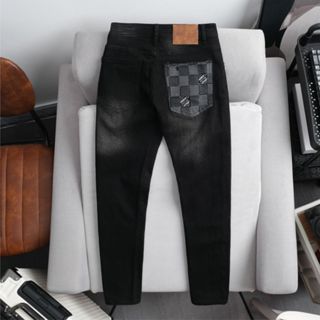 Quần jean nam đen trắng trơn phối túi sau in logo ống ôm co giãn cao cấp Menswear Pants Có Túi Ôm