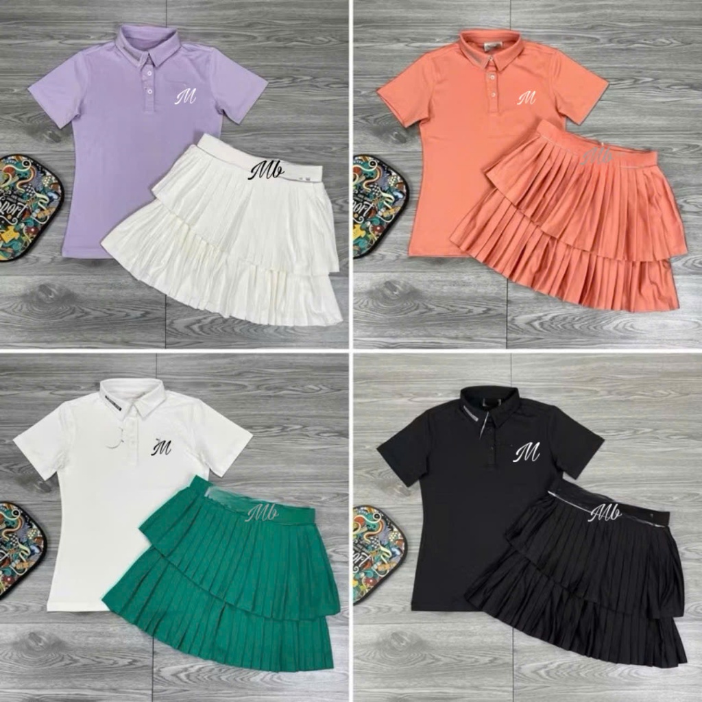 Bộ Váy Thể Thao Nữ MILAVY Xếp Ly Nhỏ Kèm Cổ Trụ Trơn