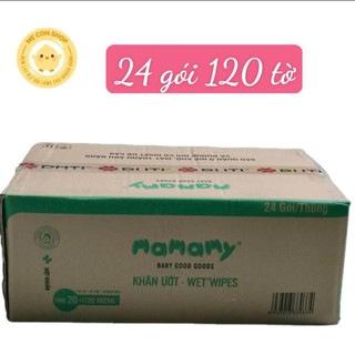    Có 120 tờ   Combo 24 gói khăn ướt Mamamy 120 100 tờ không mùi có nắp cho bé 
