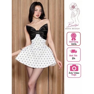 [ Sẵn - Hỏa Tốc ]  Đầm Cup Ngực Nơ Viền Gọng Dự Tiệc Chuẩn Mẫu Sang Chảnh Kèm Quần Rời