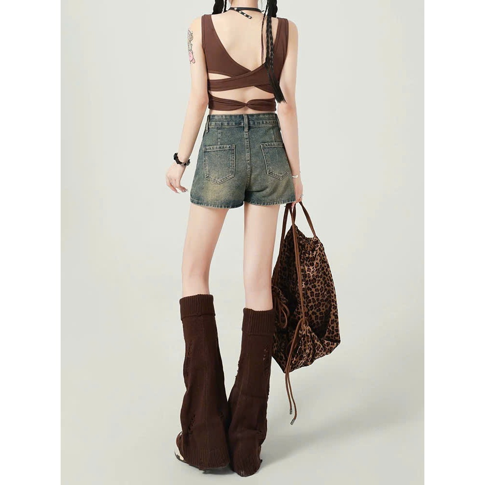 Quần short jeans giả váy dáng chữ A cạp cao tôn dáng màu xanh pha rêu retro thời trang ED07 | BigBuy360 - bigbuy360.vn