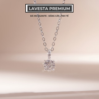 Dây chuyền nữ bạc xi bạch kim đá Moissanite 6 ly kiểm định GRA LAVESTA KC49 mặt tròn lấp lánh cao cấp