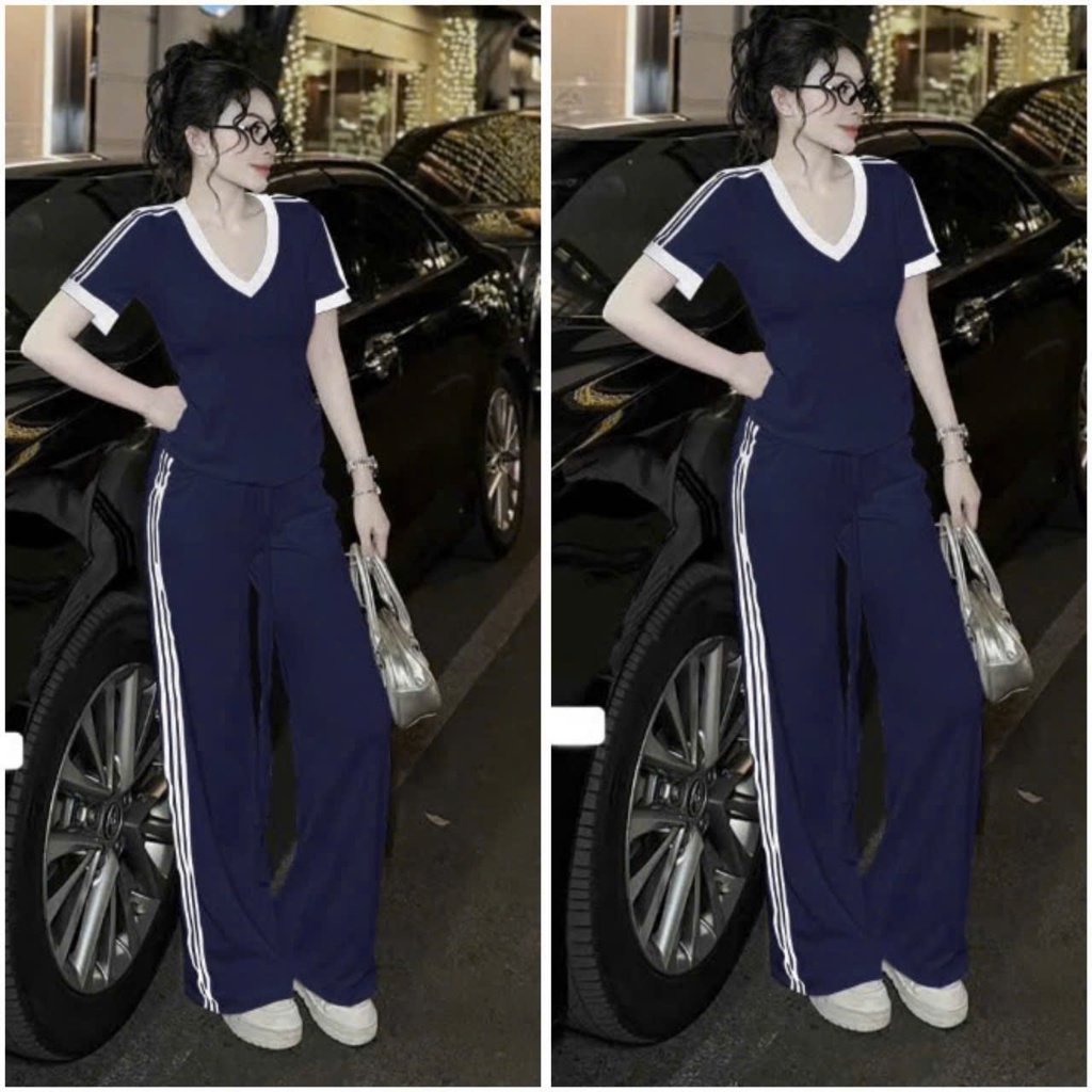 Set Bộ Thể Thao, ÁO CỔ TIM PHỐI VIỀN MIX QUẦN SUÔNG THOẢI MÁI NĂNG ĐỘNG BIGSIZE 2 MÀU Women Top | BigBuy360 - bigbuy360.vn